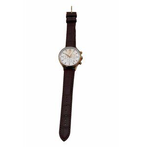 Men’s Chronograph Watch Rose Gold Analog Quartz Brown Leather Band Date Display